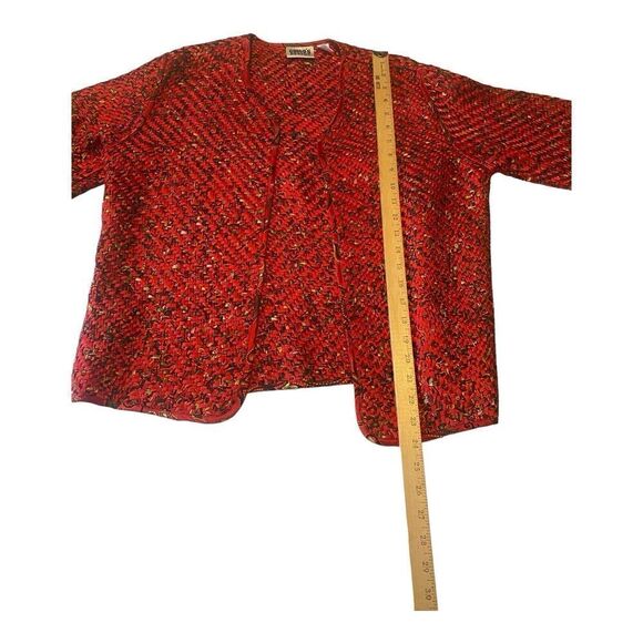 Vintage Chico's Art-to-Wear Red Multi Satin Silk Basket Woven Jacket Sz 1 (med) - Picture 7 of 8